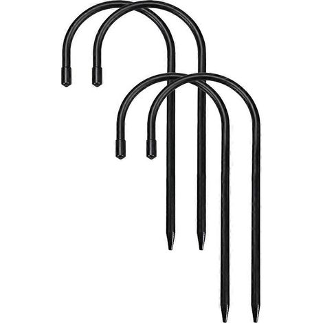 4 lot noir J Shaped jardin Stakes Rustproof métal Ground Pegs pour Securing Hoses Irrigation Pipes et Landscape tissu (1/5)