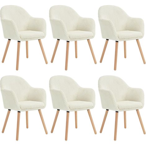 Woltu – Lot de 6 chaises de salle à manger en velours côtelé – Chaise ergonomique avec accoudoirs – Bois massif – 41 x 39 x 83,5 cm – Capacité 120 kg