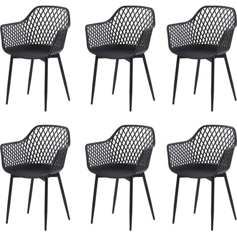 H.J Wedoo – Lot de 6 chaises scandinaves noires en plastique – Dossier en grillage – Accoudoirs pour confort – Dimensions 52 x 56 x 84.5 cm (1/5)