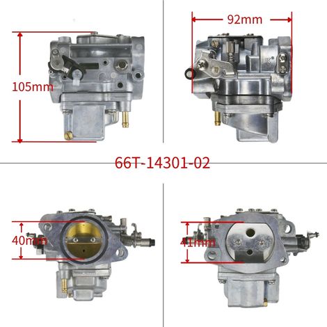 Carburateur 66T-14301-02 pour moteur hors-bord Y40, compatible avec les moteurs Yamaha 2 temps E40X 40 CV d'origine. (1/4)