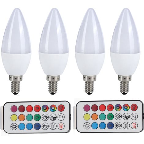 3-W-RGB-LED-Lampe mit Fernbedienung, Farbwechsel für die Inneneinrichtung, E12-Sockel, Reinweiß 6000 K (1/5)