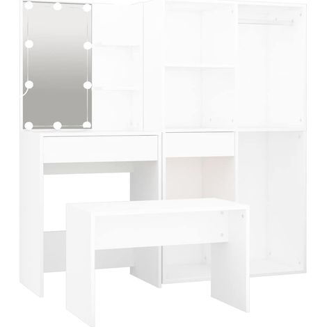 Maison Exclusive - Ensemble de coiffeuse avec LED Blanc Bois d'ingénierie (1/5)