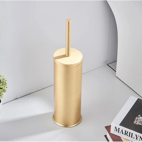 Juego de escobilla y soporte de aluminio para inodoro, accesorios de limpieza para el baño, color dorado. (1/4)