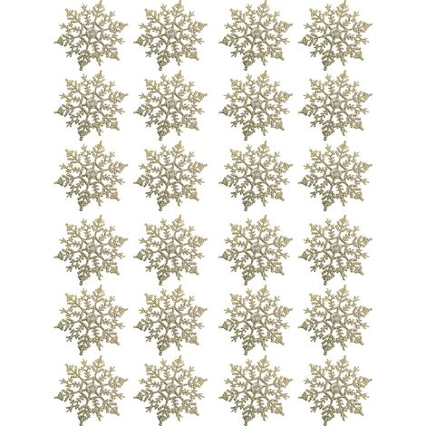 Adorno De Copo De Nieve - Plástico Con Purpurina Dorada - Para Árbol De Navidad Y Decoración Invernal - 24 Unidades (1/5)