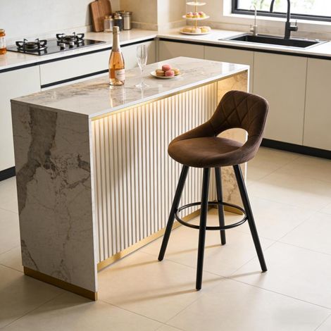 Tabouret de Bar avec Dossier Assise 68 cm Chaise Haute de Cuisine en Tissu Pieds Bois Massif Patins Antidérapants (1/5)