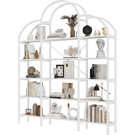 Regal 170 x 26 x 190 cm im schlichten Stil, Stahlrohr und MDF, 5 Ebenen Stauraum, Wolkenform, leicht zu montieren und zu reinigen, Weiß