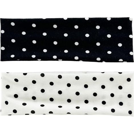 Damen-Haarband – 2er-Set – Elastische Baumwolle mit Punkten – Rutschfest – Für Sport und Alltag – Schwarz und Weiß (1/5)