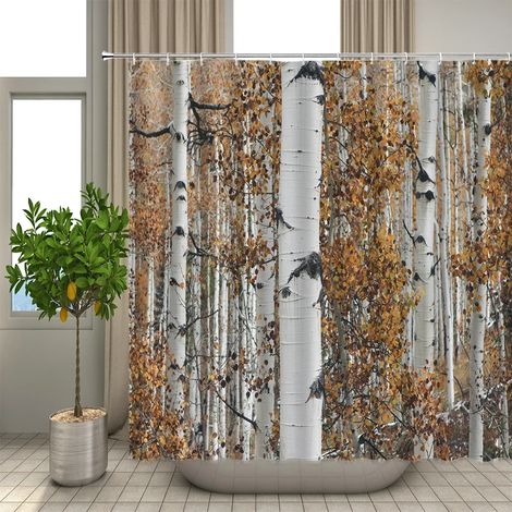 Rideau de douche imprimé en 3D, motif forêt, 180 x 200 cm, imperméable et lavable, avec crochets. Dimensions : L 180 x H 240 cm.