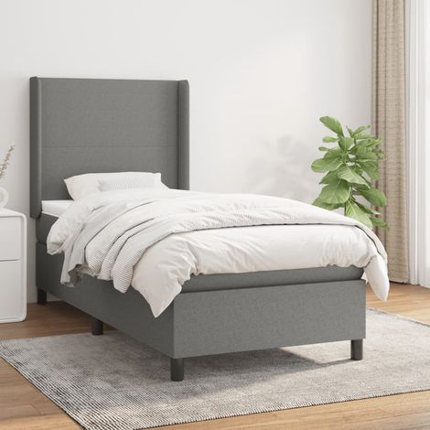 Cama box spring con colchón tela gris oscuro 100x200 cm