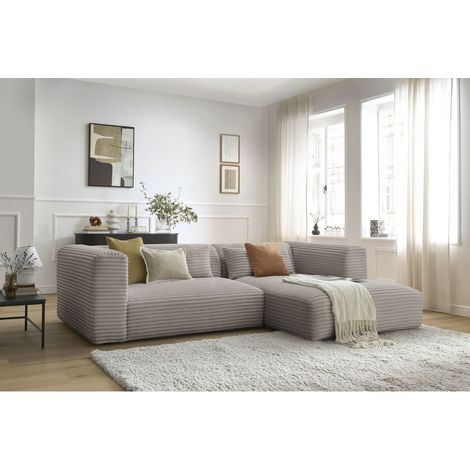 BOBOCHIC - Canapé d'angle fixe HARRY gros côtelé doux Angle droit  Taupe (1/5)
