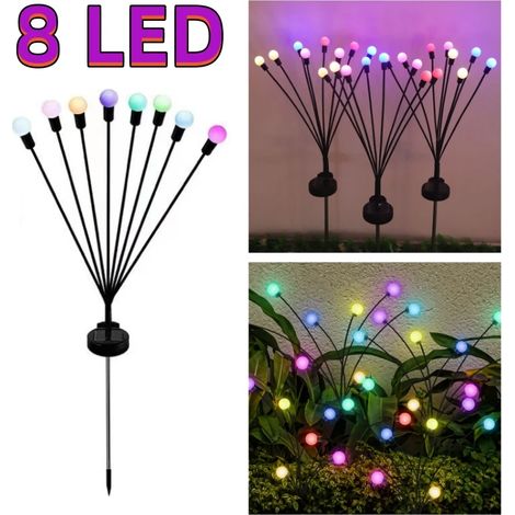 Guirlande lumineuse solaire (8 LED multicolores) effet lucioles, étanche, pour terrasse ou allée. Idéale pour décorer patio et allée. (1/5)