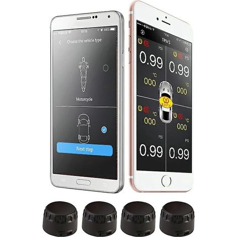 Système de surveillance de la pression des pneus sans fil Bluetooth 4.0 (4 capteurs TPMS) avec application mobile, alarme de batterie faible (intérieur/extérieur) (noir) (1/4)