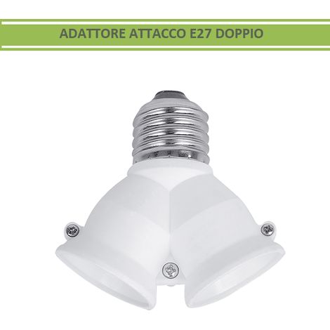 Adattatore E27 doppio portalampada attacco grande bianco splitter sdoppiatore per lampadine led (1/3)