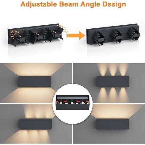 30W Applique Mural Intérieur/Extérieur Faisceau Réglable Applique Murale LED IP65 Étanche 3000K Blanc Chaud Appliques Murales,Anthracite (1/5)
