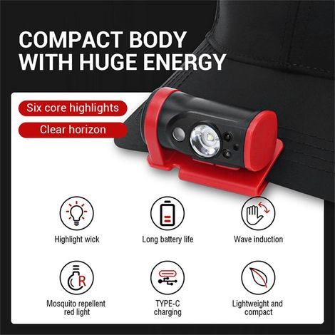 USB-induktive LED-Stirnlampe mit Handbewegungserkennung, ideal für Camping, Wandern und Angeln. Perfekt für Outdoor-Aktivitäten wie Camping, Wandern und Angeln. (1/5)
