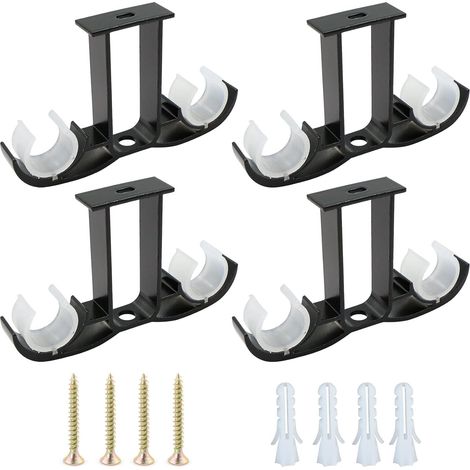 Lot de 4 supports de tringle à rideaux réglables - 14 x 8,2 cm - Crochets de rideaux montés au mur avec vis pour tringles à rideaux - Noir (1/5)