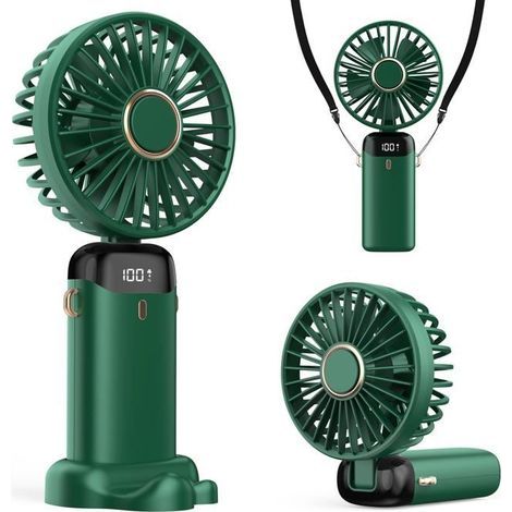 Tragbarer USB-Ventilator mit 4200 mAh, LED-Anzeige, 3-in-1-Funktion (Hand-/Nacken-/Tischventilator), faltbar und um 90° neigbar, ideal für den Sommer (Grün)
