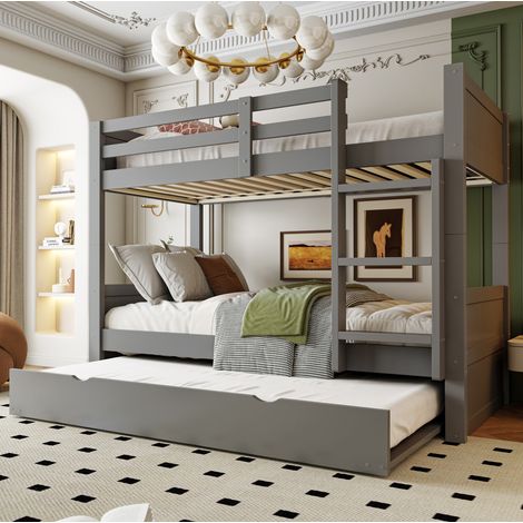 Litera 90 x 200 cm con cama nido, convertible en 2 camas, gris DESVIAE (1/5)
