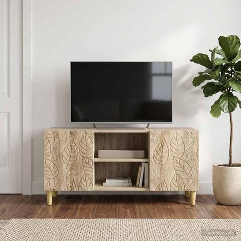 Meuble TV avec rangements 2 portes, chêne sonoma, bois d’ingénierie, 102 x 34,5 x 50 cm - PANGIVO (1/5)