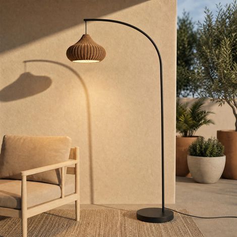 [GEBRAUCHT] B-Ware Lucande Außenstehleuchte Gartenlampe Taniola Rattanleuchte beige 195cm IP44 (1/2)