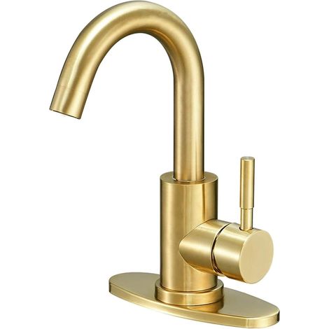 Robinet de lavabo, inox, doré, eau chaude/froide, pour lavabo (1/5)