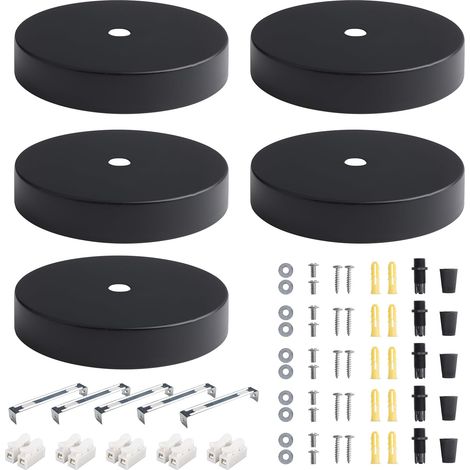 5 pièces Auvent de Plafond 10cm Rosace Plafond Luminaire Noir Cache Fil Lustre Plafond Pavillon Luminaire Metal Baldaquin Lampe Support de Fixation Lustre pour Cuisine Salon Couloir (1/5)
