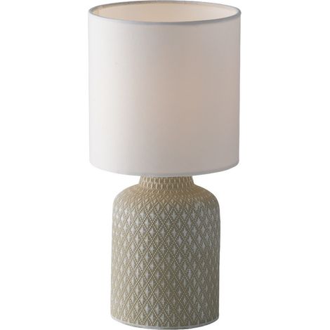 "Lampada da tavolo RAVELLO in ceramica grigia con paralume in tessuto" (1/2)