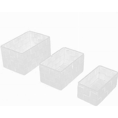 Cleafe - Set 3 Pz Scatola Porta Oggetti In Tessuto Intrecciato Contenitori Bianco 79138 - (1/2)
