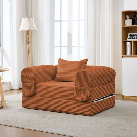 Canapé-lit une place en velours côtelé, convertible et multifonctionnel, lit d'appoint gain de place en tissu velours côtelé de haute qualité, fauteuil convertible en couchage pour salon, chambre ou a (1/4)