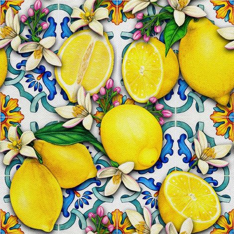 Tela decorativa para exteriores Oxford - Motivo de limones y flores I DX362 (1/5)