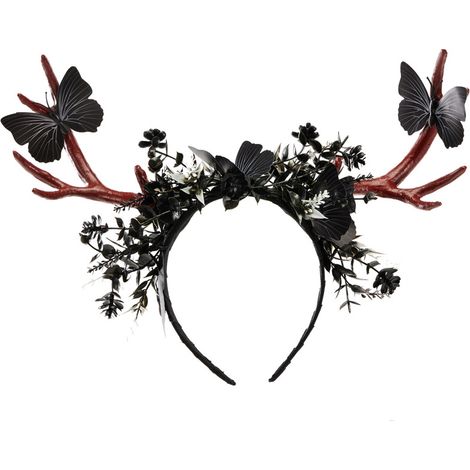 Gothic-Stirnband aus künstlichem Pflanzengeweih, Lolita-Weihnachts-Halloween-Rentier-Schmetterling-Wald-Stil-Haaraccessoire für Fotografie (1/5)