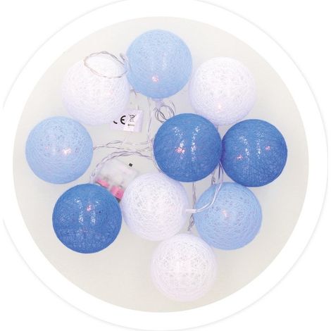 Guirlande lumineuse LED à boules de coton bleues de 1,35 m, lumière chaude