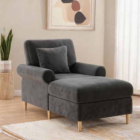 Fauteuil relax velours gris 1 place convertible avec coussin (1/5)