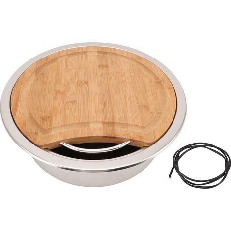 360x12 0mm/14.17x4.72in RV 304 évier en acier inoxydable rond lavabo à main évier avec bloc à découper en bambou pour bateau (1/5)