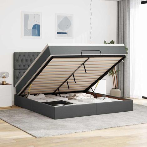 VidaXL Cadre de lit ottoman avec matelas gris foncé 160x200cm tissu (1/5)