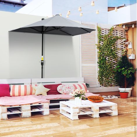 Sombrilla de jardín semicircular de acero gris oscuro con manivela, ventilación superior y base incluida (1/5)