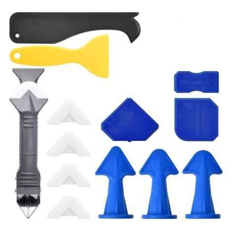 Silicone Grattage à joint Kit d'outils de calfeutrage en silicone pour enlever le calfeutrage Buse d'étalement Applicateur de mastic et outils de finition (1/5)
