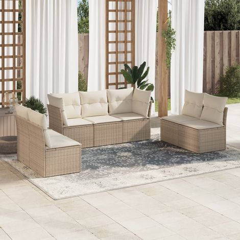 vidaXL Set Divani da Giardino 7 pz con Cuscini Beige in Polyrattan (1/3)