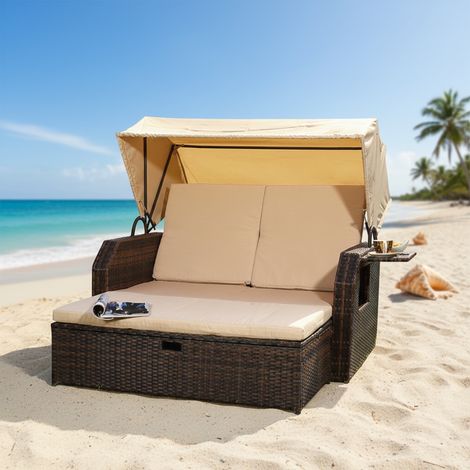 Rattan Sunbed Tetto Rattan Brown Beach Chair Sunlounger Lounger Relax (1/5)