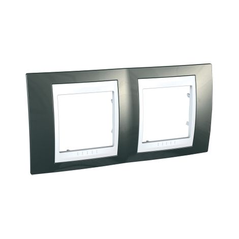 Schneider Electric – Plaque de finition 2 postes champagne gris clair liseré blanc 2x2M H/V entraxe 71mm – Pour appareillage mural Unica – Compatible avec Legrand