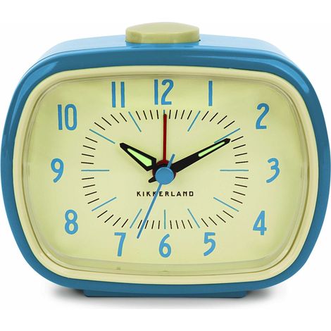 Reloj despertador retro - KIKKERLAND - Azul - Estilo vintage - Manecillas fosforescentes - Números fosforescentes