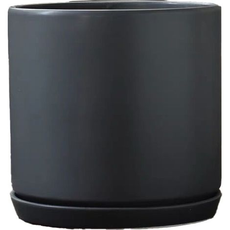 Pot en céramique avec trou de drainage et soucoupe, pot cylindrique rond d'intérieur (1/5)