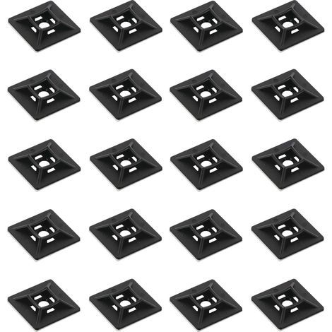 Cyclingcolors – Lot de 20 supports collier de serrage adhésifs en plastique noir – Pour câbles ≤ 2,5 mm – Installation facile avec socle adhésif
