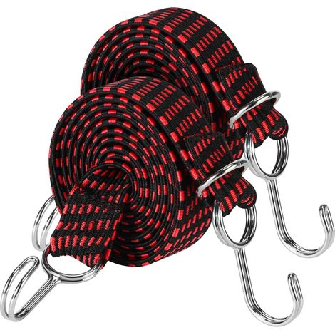 2 cuerdas elásticas extra resistentes de 2 m con ganchos, para bicicletas, tiendas de campaña y cubiertas de piscina.