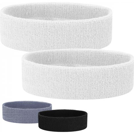 Lot de 2 bandeaux de sport anti-transpiration pour cheveux, running, tennis, fitness, padle, absorbant - 85 % coton - Blanc - Vivezen (1/4)