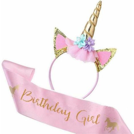serre-tte Licorne Avec Fleurs Halloween Chapeau(or) Dguisement Bandeau Feutre Corne Oreilles Mignon Licorne Unicorn Bandeau Cheveux Coiffure Licor (1/5)