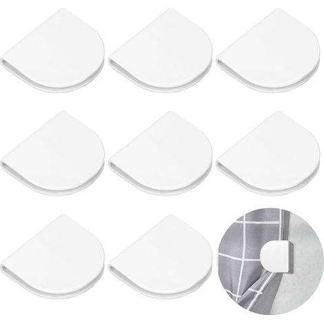 Sollbry Lot de 8 clips de rideau de douche - Clips de rideau autocollants - Anti-éclaboussures - Coupe-vent - Sans trous - Pour rideau de douche - Accessoires de salle de bain (1/5)