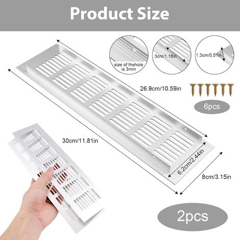 Grille Aération Aluminium Blanc 80x300mm, Grille Ventilation Rectangulaire pour Porte ou Armoire, 2 Pièces (1/5)