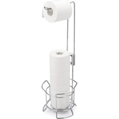Porte Rouleau de Papier Toilette sur Pied, Support WC Autoportant pour 3 Rouleaux, Rangement Métal Chromé pour Salle de Bain, Distributeur de Papier Hygiénique Solide, Organisateur (1/5)