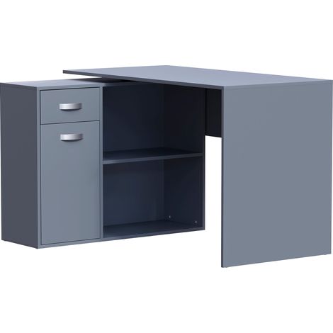 Longton Computer Desk Adjustable 1 Drawer 1 Door PC Workstation Shelves Storage Home Office Table, Grey